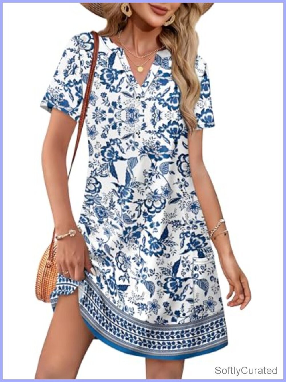 V-Neck Hawaiian Midi Dress for Women Summer Beach Vacation